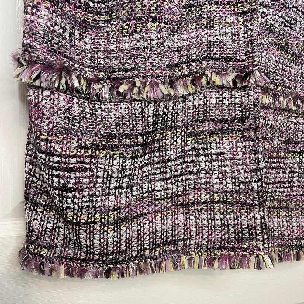 St. John Longline Tweed Fringe Knit Jacket Pink Purple Mix Size XL - Picture 5 of 6
